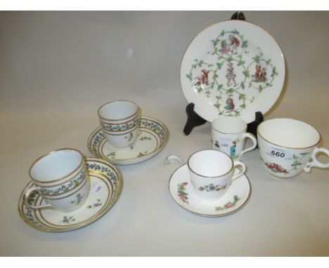Copeland nursery cup and plate, similar cup, pair of early English porcelain cups with saucers (one a/f) and a small floral d