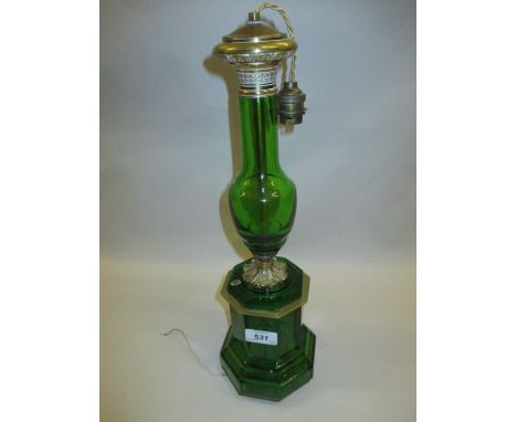 20th Century French gilt brass and green glass table lamp base