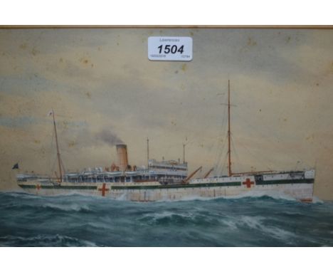 Oscar Parks, watercolour heightened with gouache, portrait of an early 20th Century steam driven hospital ship, ' Sudan ', fl