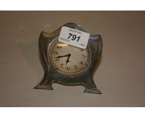 Chester silver dressing table clock with engine turned decoration and circular paper dial with Arabic numerals, makers mark R