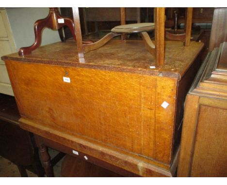 19th Century oak trunk with hinged cover and plinth base