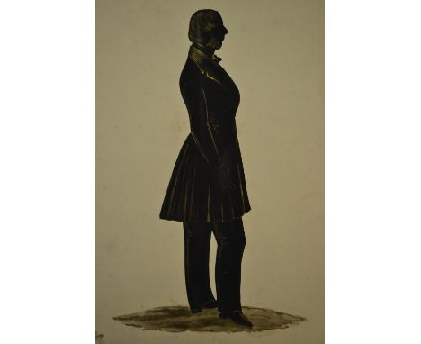 Unframed 19th Century full length silhouette portrait together with an unframed oil on canvas, Eastern scene