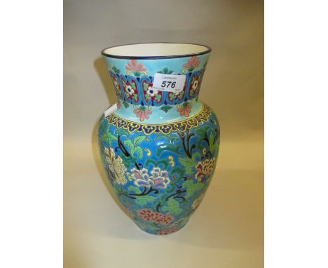 20th Century French Longwy floral decorated baluster form vase