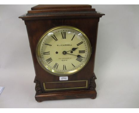 George III mahogany bracket clock, having circular painted dial with Roman numerals and inscribed W.J. Carroll, London Street