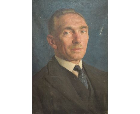 Early 20th Century oil on canvas, head and shoulder portrait of a gentleman, unframed, together with a print of a racehorse a