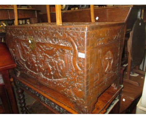 Early 20th Century Chinese carved camphor wood trunk