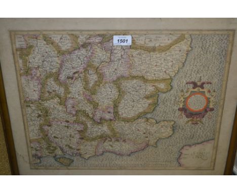 Antique hand coloured map of South East England, gilt framed