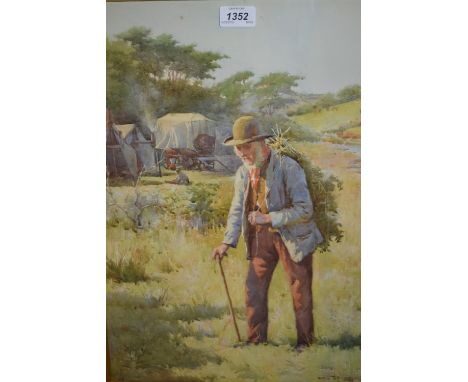 Arthur R. Todd early 20th Century watercolour, a traveller before and encampment, signed, 19ins x 13ins
