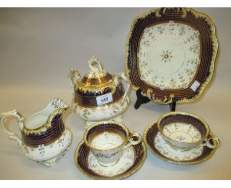 19th Century English blue, cream and gilt decorated part tea service by Copeland and Garrett together with a 19th Century cop
