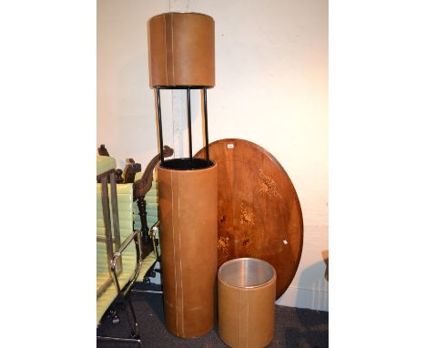 Mid 20th Century leather covered cylindrical lamp standard and matching occasional table