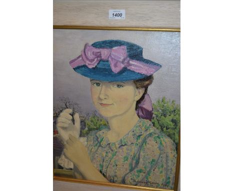 D. Henty-Creer, signed oil on canvas, portrait of a lady together with an unframed oil of a child in a red tunic