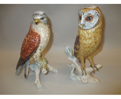 Large Goebel figure of an owl, another of a kestrel and seven various other smaller birds