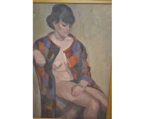 Framed oil, portrait of a semi nude female, inscribed verso ' A.H. Neave ', 28ins x 19.5ins