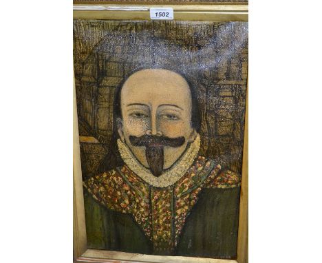 Oil on canvas, portrait of Shakespeare, gilt framed and an oil on panel, portrait of a lady after the antique in a moulded co