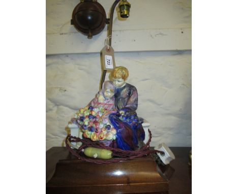 Royal Doulton group, ' The Flower Seller's Children ' with original factory fitted table lamp base