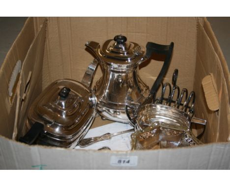 Three piece silver plated tea service and miscellaneous other items of silver plate