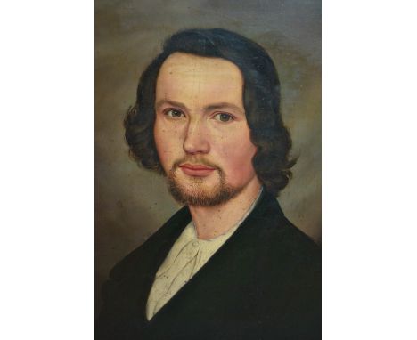19th Century continental oil on panel, head and shoulder portrait of a bearded gentleman, 12.5ins x 11.5ins, ebonised framed