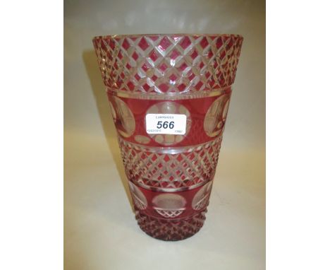 Bohemian ruby overlay cut glass vase