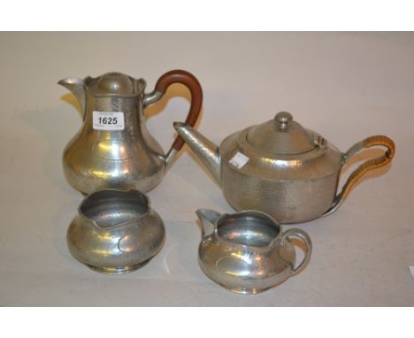 Arts and Crafts pewter four piece tea service