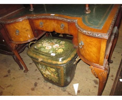 Mid 20th Century walnut writing desk with leather inset top on cabriole supports