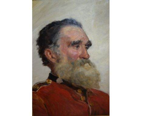 E.A. Buckland, oil on canvas, portrait of a military gentleman, entitled ' The Veteran ', signed with initials, inscribed ver