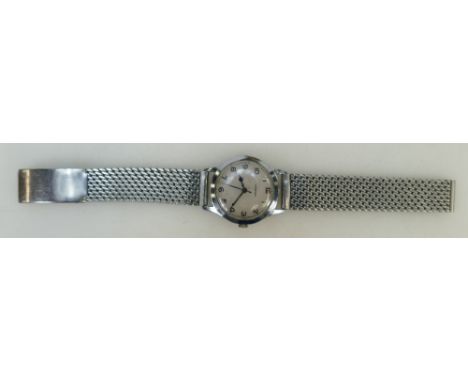 Vintage Longines 1940's RAF military steel wristwatch, the reverse inscribed "Fond Acier Inoxydable" with steel strap