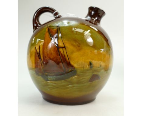 Royal Doulton Kingsware Dewars flask: Flask decorated with The Fisherman and Ship, height 18cm.