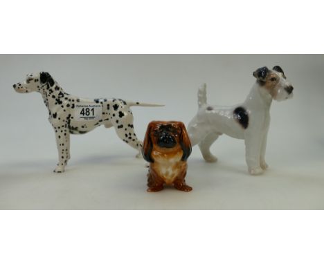 Royal Doulton Animal figures: Dalmatian HN1113, Pekinese HN1012, together with similar item. (3)