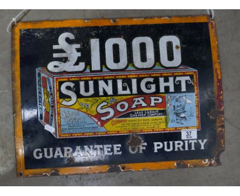 Advertising sign:Early 20th Century enamel on steel shop advertising sign - Sunlight Soap 