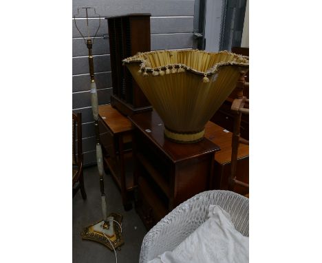 Standard Lamp: Mid-Century brass onyx and marble standard lamp with shade 