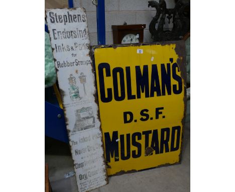 Advertising sign: Early 20th Century enamel on steel shop advertising signs - Colmans P.S.F Mustard and Stephens Ink (2)