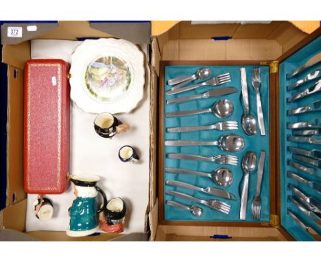 Collection of items: Lot containing decorative plates, boxed carving knife &amp; fork, Royal Douton Toby jugs - Gone Away, Ma