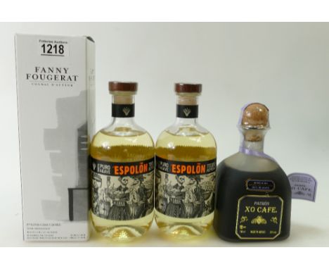 A collection of spirits to include: 2 x Espolon Reposado Tequila 70cl, Patron XO Caf 70cl &amp; Fanny Fougerat Cognac 70cl. (