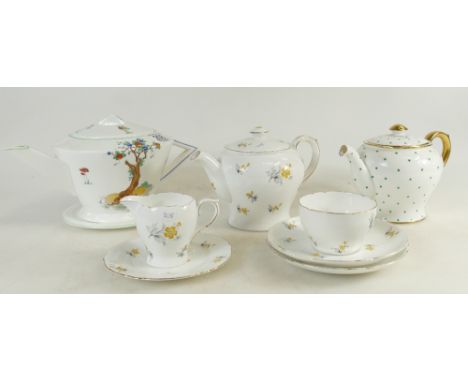 A collection of Shelley items: Shelley Eve patterned teapot and stand, Henley patterned tea pot (tea for two size) and Henley