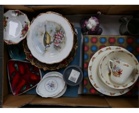 A mixed collection of items to include: decorative Royal Albert Bird plates, Poole Pottery small platters, Royal Doulton Bunn