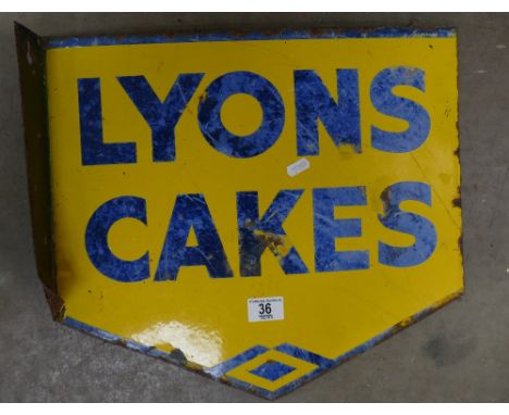 Advertising sign: Early 20th Century enamel on steel shop advertising sign - Lyons Cakes 