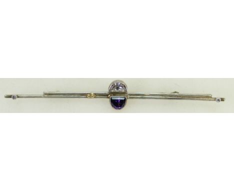 Large white coloured metal brooch/kilt pin or similar item, set with synthetic stones, stamped both 585 &amp; 925. 14.5cm wid