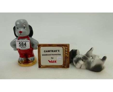 Wade figures and namestand :Wade figures including Camtraks figure Sweep (boxed with certificate), matte figure of a dog and 