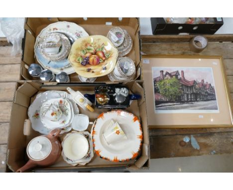 Tray Lot including Aynsley Orchard Gold: Orchard Gold sandwich plate, Royal Worcester egg coddlers, Kingsway Tudor shape part