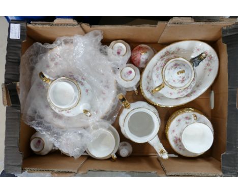 Paragon china part dinner &amp; tea set in the Victorian Rose design: Collection comprising teapots, dinner plates, cups and 