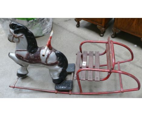 Vintage child's metal slay with a shire horse 