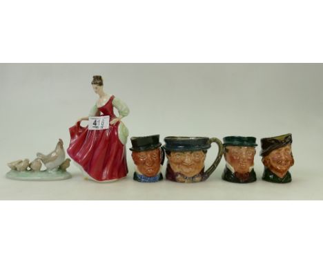 Royal Doulton Fair Lady HN283: Royal Doulton character jugs Tony Weller, Robin Hood and two others ( 1 chipped to base) and a