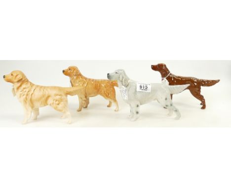 Four dogs: Beswick Tan Irish Setter 966, Grey Irish Setter 966, Retriever 2287 and matt similar item. (4)