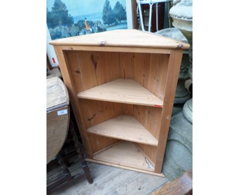 Pine 3 shelf corner display unit (Guide Price £20 - £30)INTERESTING COLLECTABLE'S INCLUDING DOLLS HOUSES, DRESS JEWELLERY, CO