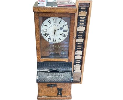 National Time Recorder clocking in clock, cards and card holder and small Victorian wall clock (2).