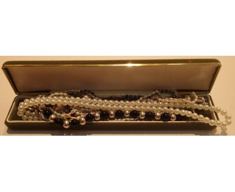 Three vintage necklaces and a similar bracelet, all with silver clasps. P&amp;P Group 1 (£14+VAT for the first lot and £1+VAT