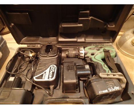 Hitachi DS14DVF3 battery drill with charger and three batteries. Not available for in-house P&P, contact Paul O'Hea at Mailbo