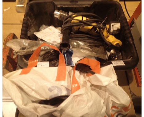 Box containing a Dewalt cored drill plus drill bits and electrical fitting and cables. Not available for in-house P&P, contac