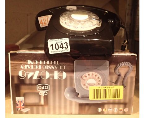 Black, GPO746 Retro rotary telephone replica of the 1970s classic, compatible with modern telephone banking and any standard 