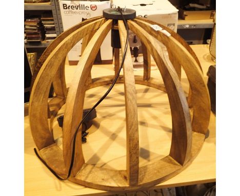 Large hanging wooden ceiling light shade D: 45 cm. Not available for in-house P&amp;P, contact Paul O'Hea at Mailboxes on 019